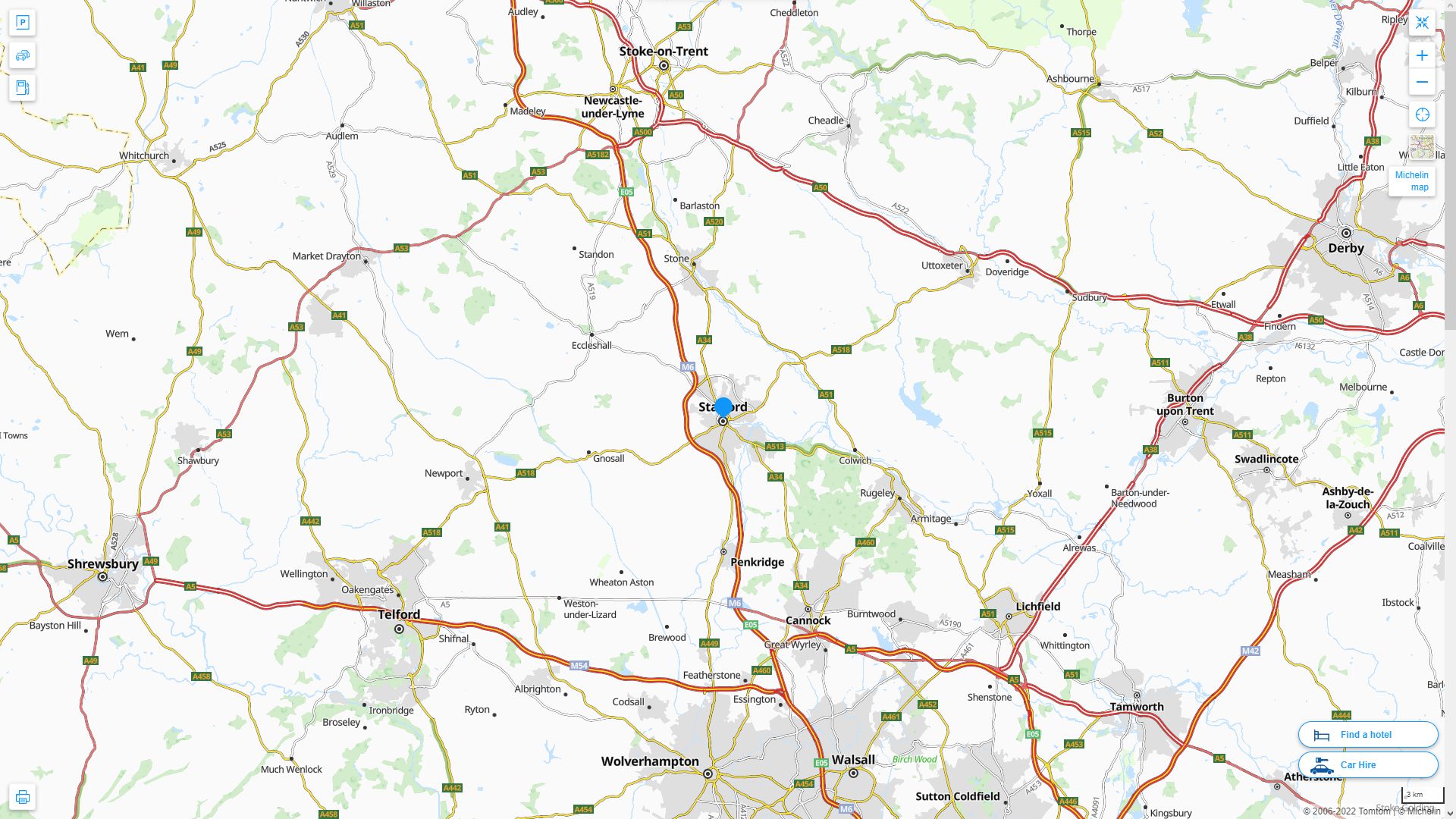 Stafford Royaume Uni Autoroute et carte routiere